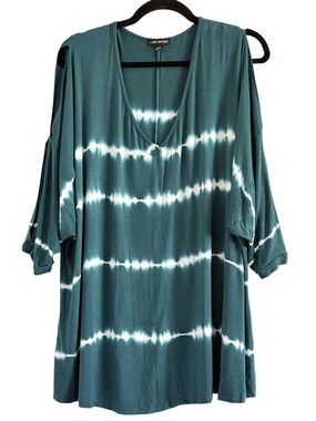 🌻 Lane Bryant Teal and White Tie-Dye Cold-Shoulder Tunic 14/16